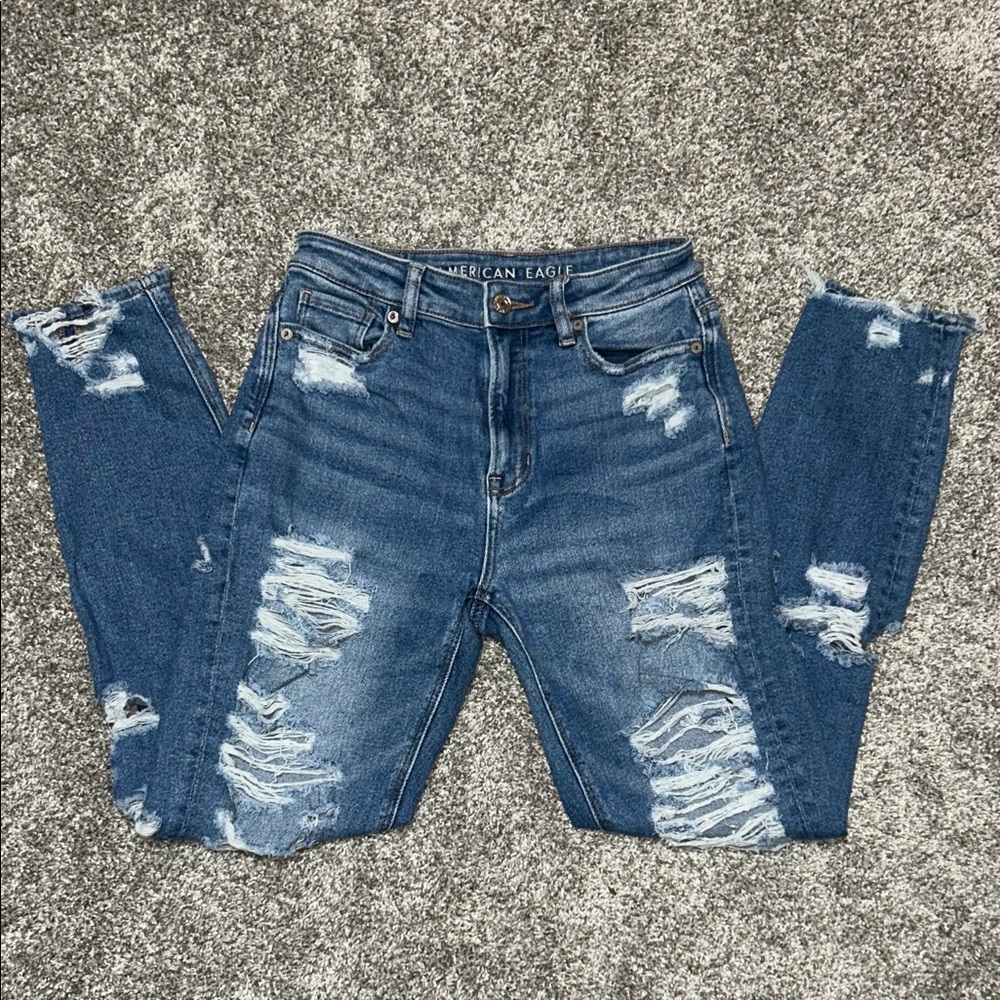 American Eagle Outfitters Women's Ripped Blue Skinny Jeans